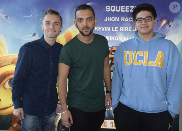 Squeezie, Jhon Rachid et Kevin Tran à l'avant-première du film "Ratchet et Clank" au cinéma MK2 Bibliothèque à Paris le 3 avril 2016. © Guirec Coadic / Bestimage