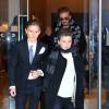 David Beckham et ses enfants Brooklyn Beckham, Romeo James Beckham, Harper Beckham, et Cruz Beckham sortent de leur hôtel alors que Victoria prépare les défilés pour la fashion week à New York le 13 février 2016.