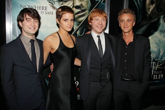 Daniel Radcliffe, Emma Watson, Rupert Grint et Tom Felton à New York, le 15 novembre 2010.