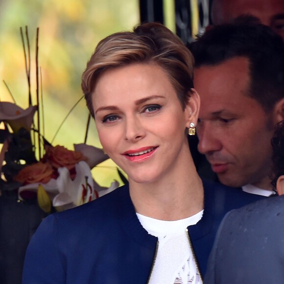 Le prince Albert II de Monaco et la princesse Charlene à leur arrivée au Monte-Carlo Rolex Masters 2016 pour la finale opposant Rafael Nadal et Gaël Monfils au Monte-Carlo Country Club à Roquebrune-Cap-Martin, le 17 avril 2016. © Bruno Bebert/Bestimage