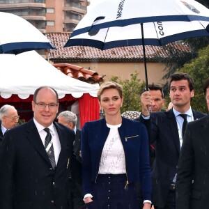 Le prince Albert II de Monaco et la princesse Charlene à leur arrivée au Monte-Carlo Rolex Masters 2016 pour la finale opposant Rafael Nadal et Gaël Monfils au Monte-Carlo Country Club à Roquebrune-Cap-Martin, le 17 avril 2016. © Bruno Bebert/Bestimage