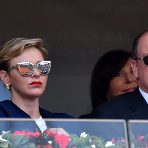 Le prince Albert II et la princesse Charlene de Monaco dans les tribunes au Monte-Carlo Rolex Masters 2016 lors de la finale opposant Rafael Nadal et Gaël Monfils au Monte-Carlo Country Club à Roquebrune-Cap-Martin, le 17 avril 2016. © Bruno Bebert/Bestimage