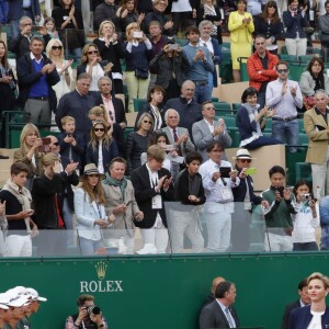 Le prince Albert II de Monaco et sa femme la princesse Charlene de Monaco ont remis à Rafael Nadal la "Coupe de S.A.S. le Prince Souverain" à l'issue de la finale du Monte-Carlo Rolex Masters 2016 remportée aux dépens de Gaël Monfils, à Roquebrune-Cap-Martin, le 17 avril 2016. © Jean-Charles Vinaj/Pool restreint Monaco/Bestimage