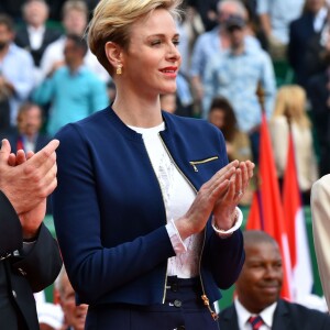 Le prince Albert II de Monaco et la princesse Charlene ont félicité Rafael Nadal pour sa victoire en finale du Monte-Carlo Rolex Masters 2016 face à Gaël Monfils au Monte-Carlo Country Club à Roquebrune-Cap-Martin, le 17 avril 2016. © Bruno Bebert/Bestimage