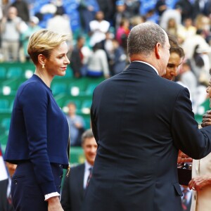 Le prince Albert II et la princesse Charlene de Monaco ont applaudi la victoire de Rafael Nadal en finale du Monte-Carlo Rolex Masters 2016 face à Gaël Monfils au Monte-Carlo Country Club à Roquebrune-Cap-Martin, le 17 avril 2016. © Claudia Albuquerque/Bestimage