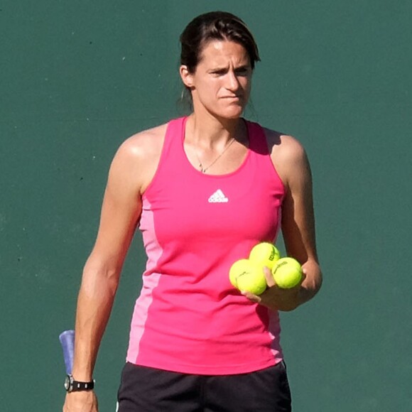 Exclusif - Les joueurs de tennis Andy Murray, et Amélie Mauresmo s'entraînent à Miami, le 17 décembre 2014.