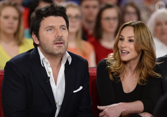 Philippe Lellouche et sa femme Vanessa Demouy - Enregistrement de l'émission "Vivement Dimanche" à Paris le 1er Avril 2015.