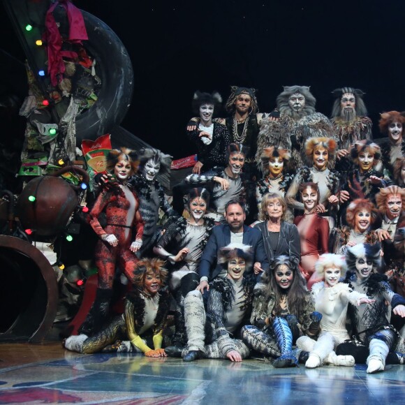 Chimène Badi et la troupe de la comédie musicale "Cats" sur la scène du théâtre Mogador à Paris, le 28 avril 2016. © Denis Guignebourg/Bestimage