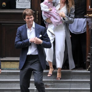 Gisele Bündchen en compagnie de son mari Tom Brady et de leurs enfants Benjamin Brady et Vivian Lake Brady se rendent à la messe à New York le 29 avril 2016. 