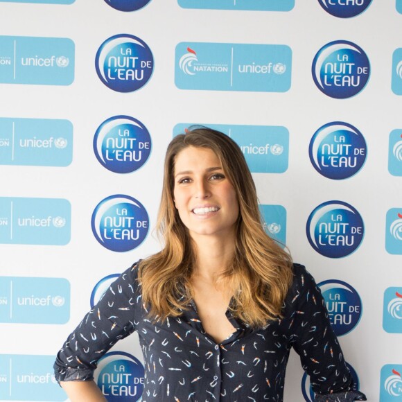 Laury Thilleman est la marraine de La nuit de l'eau à la piscine municipale de Pantin le 11 mars 2016.
