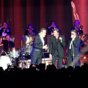 Johnny Hallyday, Eddy Mitchell et Jacques Dutronc - Premier concert des Vieilles Canailles au Palais Ominisports de Paris Bercy, le 5 novembre 2014.