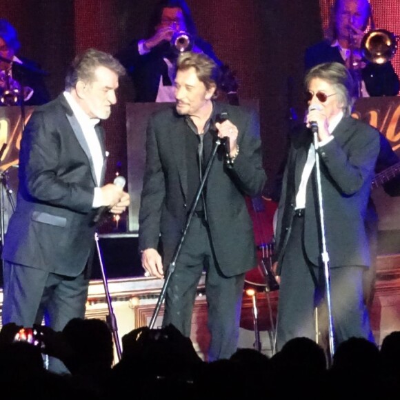 Johnny Hallyday, Eddy Mitchell et Jacques Dutronc - Premier concert des Vieilles Canailles au Palais Ominisports de Paris Bercy, le 5 novembre 2014.