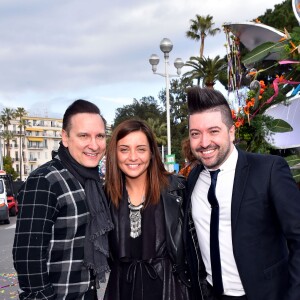 Jean-Marc Généreux, Priscilla Betti et Chris Marques - La troupe de Danse avec les Stars participe à la 4ème bataille de Fleurs dans le cadre du Carnaval 2016 à Nice le 24 février 2016. Elle a profité de sa présence à Nice lors de sa tournée pour faire un passage sur le Corso sur le char de la Reine du Carnaval. Cette année le thème du Carnaval était "Les Médias". La manifestation se termine dimanche 28 février. © Bruno Bebert/Bestimage