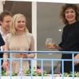 Laszlo Nemes, Kirsten Dunst et Valeria Golino au cocktail des membres du jury du 69ème festival international du film de Cannes à l'hôtel Martinez le 10 mai 2016