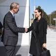 Angelina Jolie a rencontré Pieter de Baan, directeur du Fond d'Aide aux victimes de guerre ou de crimes contre l'humanité à la Cour Internationale de Justice à La Haye le 20 avril 2016