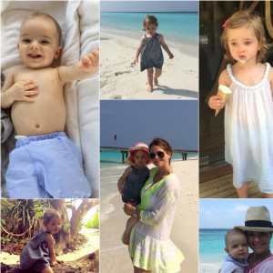 Photomontage Purepeople à partir des photos de vacances partagées sur Facebook par la princesse Madeleine de Suède avec son mari Christopher O'Neill et leurs enfants la princesse Leonore et le prince Nicolas, en janvier 2016 aux Maldives.