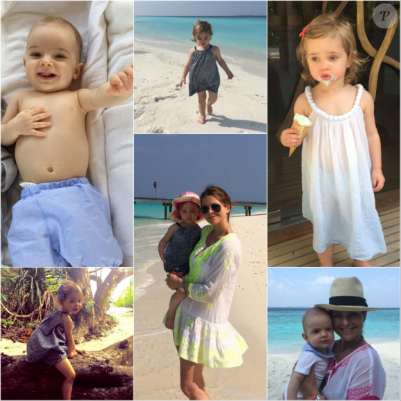 Photomontage Purepeople à partir des photos de vacances partagées sur Facebook par la princesse Madeleine de Suède avec son mari Christopher O'Neill et leurs enfants la princesse Leonore et le prince Nicolas, en janvier 2016 aux Maldives.