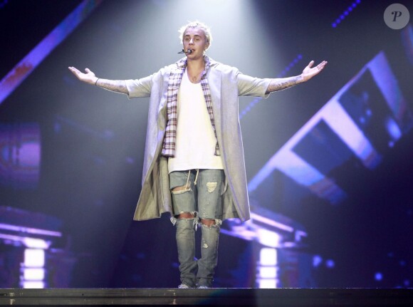 Justin Bieber en concert lors de sa tournée 'Purpose World Tour' à Vancouver au Canada le 11 Mars 2016.