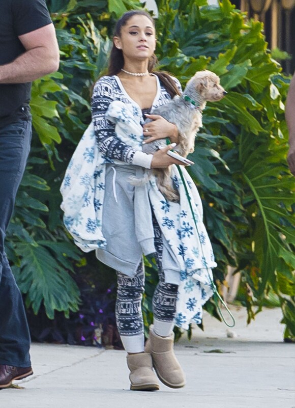 Exclusif - Ariana Grande fait du shopping avec son chien à Los Angeles, le 9 décembre 2015