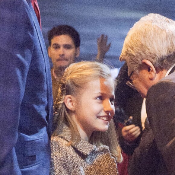 Leonor, princesse des Asturies, accompagnait son père le roi Felipe VI d'Espagne lors de la demi-finale de Ligue des Champions entre l'Atletico Madrid et le Bayern Munich le 27 avril 2016 au stade Vicente Calderon à Madrid.