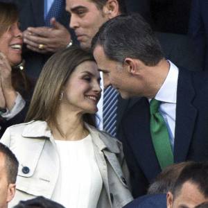 Letizia et Felipe VI d'Espagne lors de la finale de la Coupe du Roi au stade Vicente Calderon à Madrid le 22 mai 2016, entre le FC Barcelone et le FC Séville. © Future-Image via Bestimage