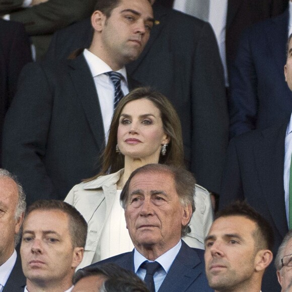 Letizia et Felipe VI d'Espagne lors de la finale de la Coupe du Roi au stade Vicente Calderon à Madrid le 22 mai 2016, entre le FC Barcelone et le FC Séville. © Future-Image via Bestimage