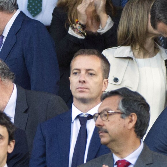 Letizia et Felipe VI d'Espagne lors de la finale de la Coupe du Roi au stade Vicente Calderon à Madrid le 22 mai 2016, entre le FC Barcelone et le FC Séville. © Future-Image via Bestimage