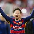 Lionel Messi au terme de la victoire du Barça (2-0 après prolongations) lors de la finale de la Coupe du Roi entre le FC Barcelone et le FC Séville à Vicente Calderon à Madrid en Espagne le 22 mai 2016.