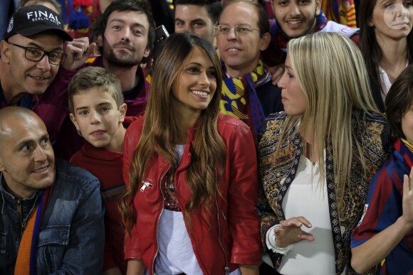 Antonella Roccuzzo (compagne de Lionel Messi) lors de la victoire du Barça (2-0 après prolongations) en finale de la Coupe du Roi face au FC Séville à Vicente Calderon à Madrid en Espagne le 22 mai 2016.