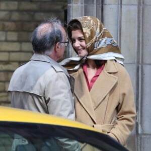 Exclusif - Katie Holmes dans le rôle de Jackie Kennedy sur le tournage de The Kennedys à Toronto avec Serge Houde dans le rôle de Maurice Tempelsman. Le 11 mai 2016 © CPA/Bestimage