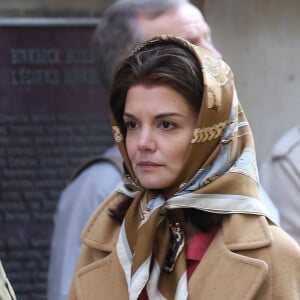 Exclusif - Katie Holmes dans le rôle de Jackie Kennedy sur le tournage de The Kennedys à Toronto avec Serge Houde dans le rôle de Maurice Tempelsman. Le 11 mai 2016 © CPA/Bestimage