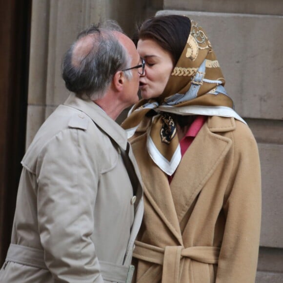 Exclusif - Katie Holmes dans le rôle de Jackie Kennedy sur le tournage de The Kennedys à Toronto avec Serge Houde dans le rôle de Maurice Tempelsman. Le 11 mai 2016 © CPA/Bestimage