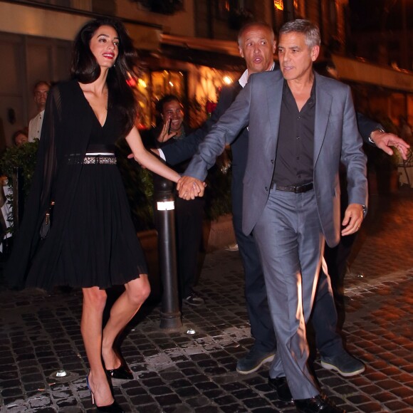 George Clooney et sa femme Amal Alamuddin sont allés diner au Dal Bolognese à Rome, le 28 mai 2016