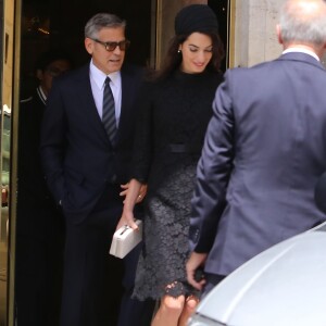 George Clooney et sa femme Amal Alamuddin à la sortie de leur hôtel à Rome,le 29 mai 2016