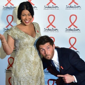 Ayem Nour enceinte et Christophe Beaugrand - Soirée de lancement du Sidaction 2016 au Musée du Quai Branly à Paris le 7 mars 2016. © Giancarlo Gorassini/Bestimage