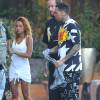 Exclusif - Chris Brown, Karrueche Tran - Chris Brown, sa compagne et leurs amis quittent l'hôtel SLS à Beverly Hills. Le 20 juin 2014