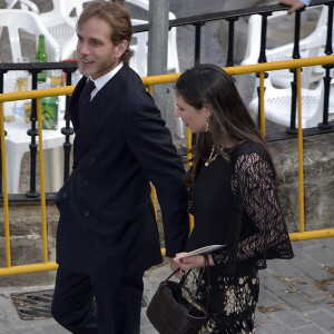 Andrea Casiraghi et sa femme Tatiana Santo Domingo, nièce du marié, au mariage de Lady Charlotte Wellesley et Alejandro Santo Domingo le 28 mai 2016 en l'église Notre-Dame de l'Incarnation à Illora, près de Grenade en Espagne.
