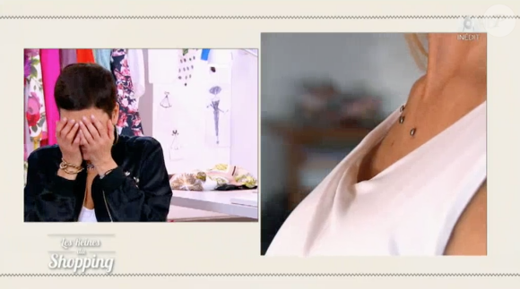 Cristina Cordula choquée par les implants d'une candidate dans "Les Reines du shopping" sur M6. Le 17 juin 2016.