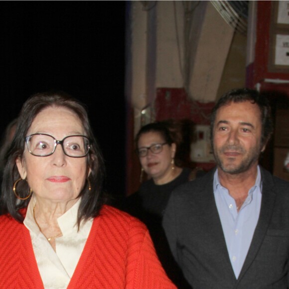 Exclusif - Nana Mouskouri, Bernard Montiel - People en backstage du concert de Régine au théâtre des Folies Bergère à Paris le 14 février 2016. © Philippe Baldini/Bestimage