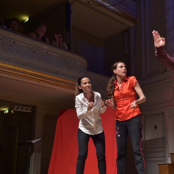 Exclusif - Fabienne Carat avec Flavie Le Boucher (Rubie) et Esteban Perroy (Violet) interprètent un spectacle d'improvisations "Colors" - Election de Miss Ile-de-France 2016 dans la salle Gaveau à Paris, France, le 29 juin 2016. © Giancarlo Gorassini/Besimage