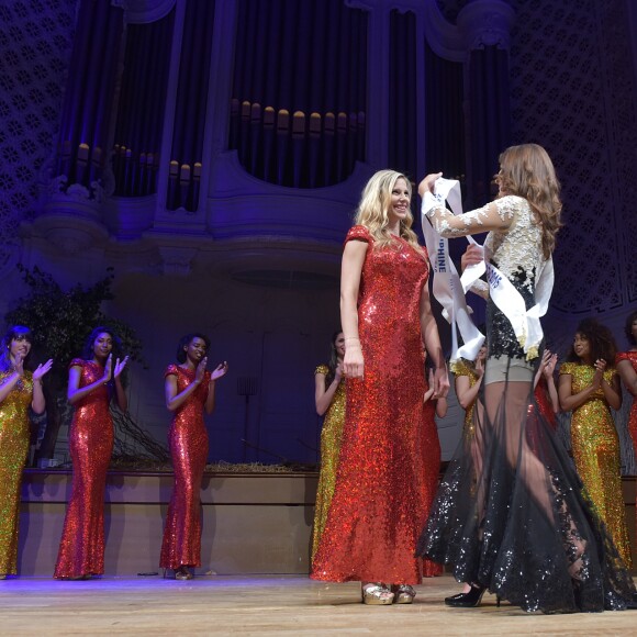 Exclusif - Fanny Harcaut , Miss Ile-de-France 2015 et Flora Coquerel, Miss France 2014 et les candidates à l'élection de Miss Ile-de-France 2016 - Election de Miss Ile-de-France 2016 dans la salle Gaveau à Paris, France, le 29 juin 2016. © Giancarlo Gorassini/Besimage