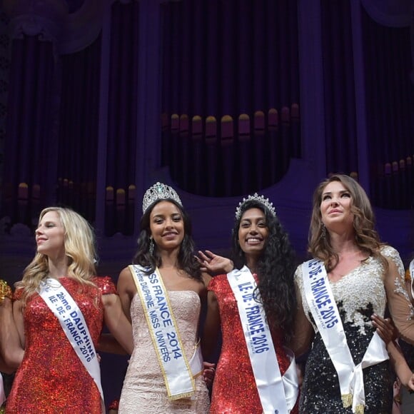 Exclusif - Les dauphines Miss Ile-de-France 20016, Flora Coquerel, Miss France 2014, Miss Ile-de-France 2016, Meggy Pyaneeandee, représentera la région capitale à l'élection de miss France et Fanny Harcaut , Miss Ile-de-France 2015 - Election de Miss Ile-de-France 2016 dans la salle Gaveau à Paris, France, le 29 juin 2016. © Giancarlo Gorassini/Besimage