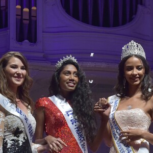 Exclusif - Fanny Harcaut , Miss Ile-de-France 2015, Miss Ile-de-France 2016, Meggy Pyaneeandee, représentera la région capitale à l'élection de miss France et Flora Coquerel, Miss France 2014 - Election de Miss Ile-de-France 2016 dans la salle Gaveau à Paris, France, le 29 juin 2016. © Giancarlo Gorassini/Besimage