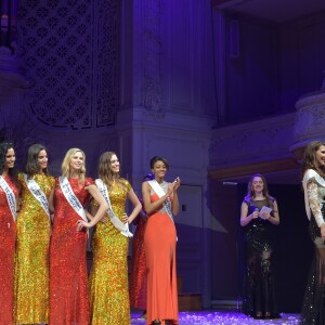 Exclusif - Les dauphines Miss Ile-de-France 20016, Fanny Harcaut , Miss Ile-de-France 2015, Miss Ile-de-France 2016, Meggy Pyaneeandee, représentera la région capitale à l'élection de miss France et Flora Coquerel, Miss France 2014 - Election de Miss Ile-de-France 2016 dans la salle Gaveau à Paris, France, le 29 juin 2016. © Giancarlo Gorassini/Besimage