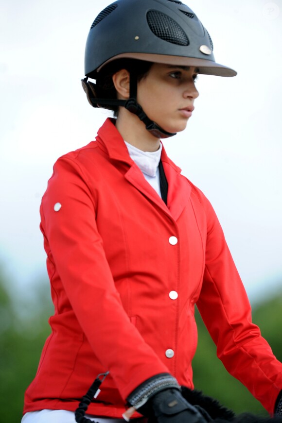 Iman Perez sur Power de Puychety (Cheval du film Jappeloup - Détente - Longines Paris Eiffel Jumping au Bois de Boulogne à la plaine de Jeux de Bagatelle à Paris, le 2 juillet 2016. © Pierre Perusseau/Bestimage
