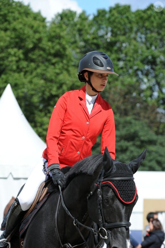 Iman Perez sur Power de Puychety (Cheval du film Jappeloup - Détente - Longines Paris Eiffel Jumping au Bois de Boulogne à la plaine de Jeux de Bagatelle à Paris, le 2 juillet 2016. © Pierre Perusseau/Bestimage