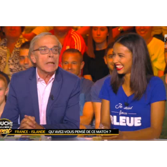 Flora Coquerel et la blague coquine de Dominique Grimault dans "Touche pas à mon sport" sur D8, le 4 juillet 2016.