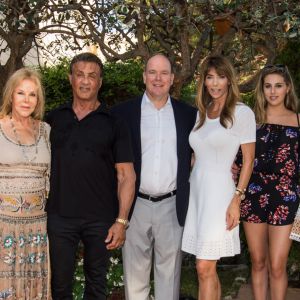 Exclusif - Sylvester Stallone avec sa femme Jennifer Flavin, ses filles Sistine, Scarlet, Sophia et le prince Albert II de Monaco - Sylvester Stallone a été reçu en famille par le prince Albert II de Monaco pour souffler ses 70 bougies au palais princier à Monaco le 8 juillet 2016.