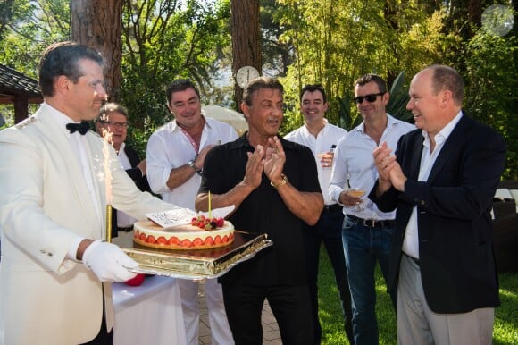Exclusif - Sylvester Stallone et le prince Albert II de Monaco - Sylvester Stallone a été reçu en famille par le prince Albert II de Monaco pour souffler ses 70 bougies au palais princier à Monaco le 8 juillet 2016.