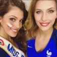 Iris Mittenaere et Camille Cerf sublimes supportrices des Bleus lors de l'Euro 2016. Juillet 2016.